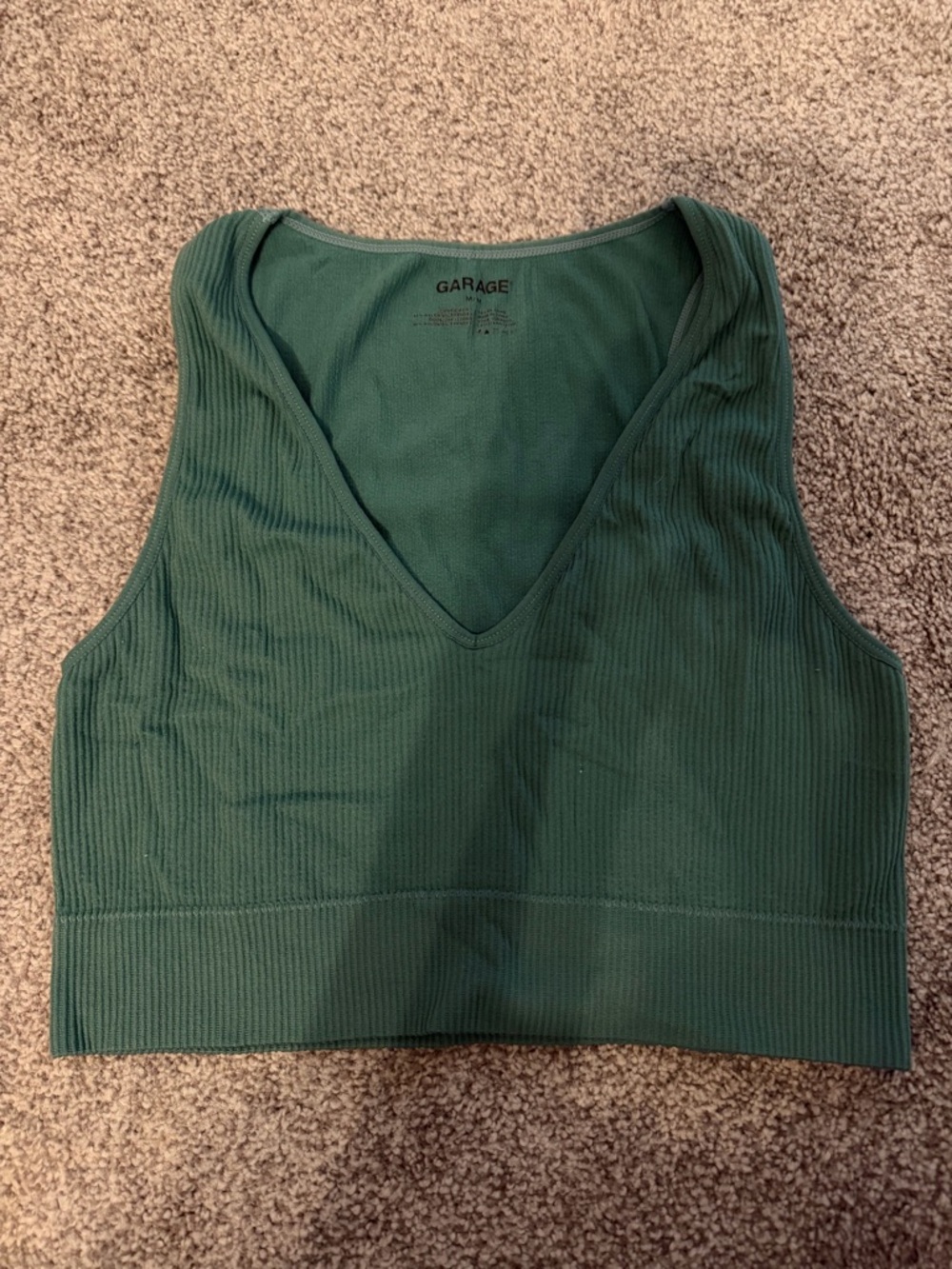 Garage Green Ribbed V-Neck Crop Tank